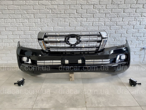 Бампер в сборе Toyota Land Cruiser 200 2007-2015 в стиле рестайлинг 2016+  цвет черный 202 артикул 7546