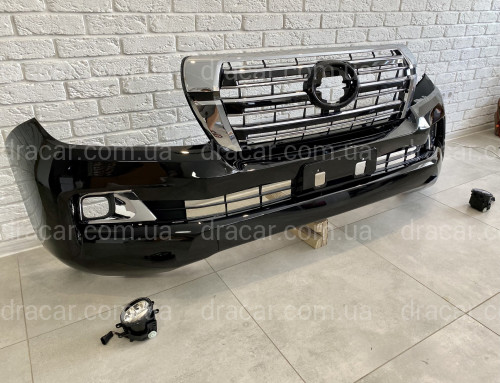 Бампер в сборе Toyota Land Cruiser 200 2007-2015 в стиле рестайлинг 2016+  цвет черный 202 артикул 7546