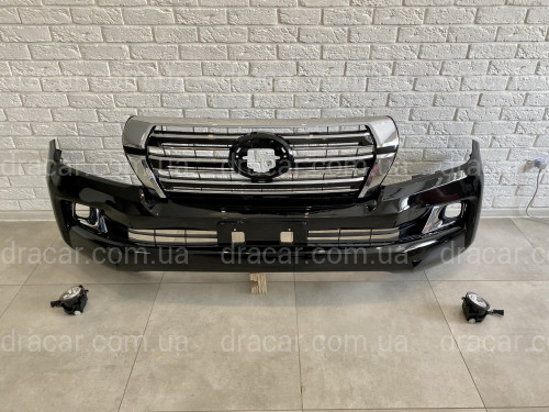 Бампер в сборе Toyota Land Cruiser 200 2007-2015 в стиле рестайлинг 2016+  цвет черный 202 артикул 7546