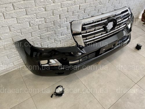 Бампер в сборе Toyota Land Cruiser 200 2007-2015 в стиле рестайлинг 2016+  цвет черный 202 артикул 7546