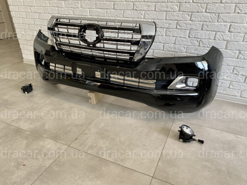 Бампер в сборе Toyota Land Cruiser 200 2007-2015 в стиле рестайлинг 2016+  цвет черный 202 артикул 7546