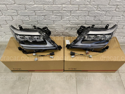 Фары Full LED 3 линзы Lexus LX 570 2012-2015 в стиле рестайлинг 2016 артикул 7639
