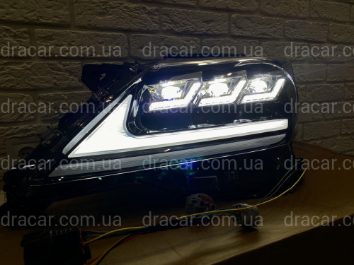 Фары Full LED 3 линзы Lexus LX 570 2012-2015 в стиле рестайлинг 2016 артикул 7639