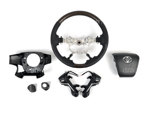 Руль в сборе черный с темным деревом Toyota Land Cruiser 200 / Prado 150 артикул 7935