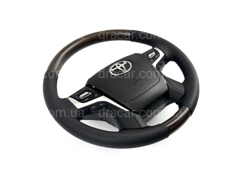 Руль в сборе черный с темным деревом Toyota Land Cruiser 200 / Prado 150 артикул 7935