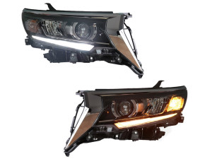 Фары Full Led Toyota Land Cruiser Prado 150 рестайлинг 2018+ (левая+правая) взамен галогена, в комплекте с ресницами