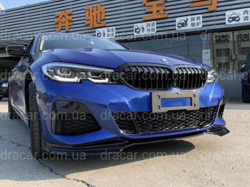 Накладка переднего бампера юбка M performance BMW 3 series  G20 G21 2018-2022 абс пластик, черный глянец артикул 8111