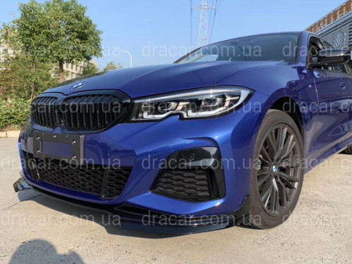 Накладка переднего бампера юбка M performance BMW 3 series  G20 G21 2018-2022 абс пластик, черный глянец артикул 8111