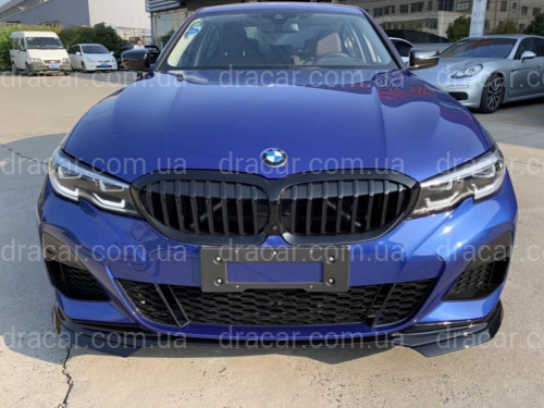 Накладка переднего бампера юбка M performance BMW 3 series  G20 G21 2018-2022 абс пластик, черный глянец артикул 8111