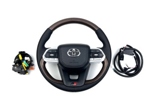 Руль с подогревом с темным деревом в сборе Toyota Land Cruiser 200 / Prado 150 в стиле LC 300 GR