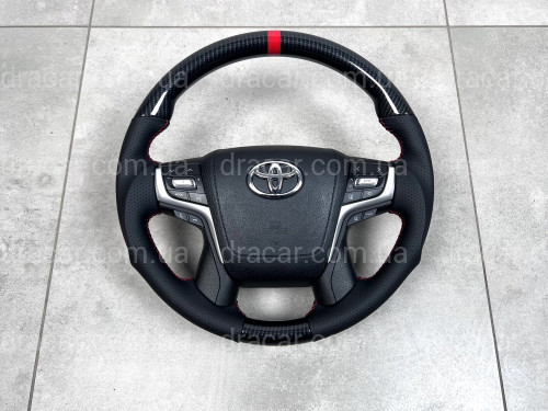 Руль анатомический в сборе черный SPORT под карбон Toyota Land Cruiser 200 / Prado 150 артикул 8250