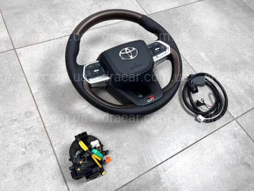 Руль с подогревом с темным деревом в сборе Toyota Land Cruiser 200 / Prado 150 в стиле LC 300 GR артикул 8251