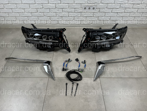 Led фары 4 линзы стиль BUGATTI для Toyota Land Cruiser Prado 150 рестайлинг 2018-2023 артикул 8451