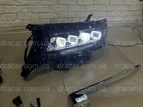 Led фары 4 линзы стиль BUGATTI для Toyota Land Cruiser Prado 150 рестайлинг 2018-2023 артикул 8451