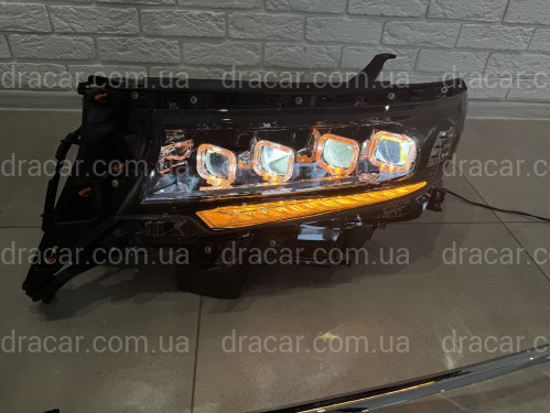 Led фары 4 линзы стиль BUGATTI для Toyota Land Cruiser Prado 150 рестайлинг 2018-2023 артикул 8451