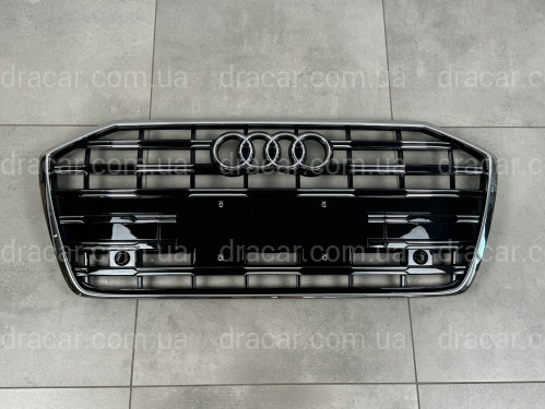 Решетка радиатора Audi A6 C8 рестайлинг для 2018+ черная с хромом  артикул 8617