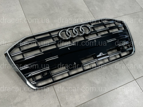 Решетка радиатора Audi A6 C8 рестайлинг для 2018+ черная с хромом  артикул 8617