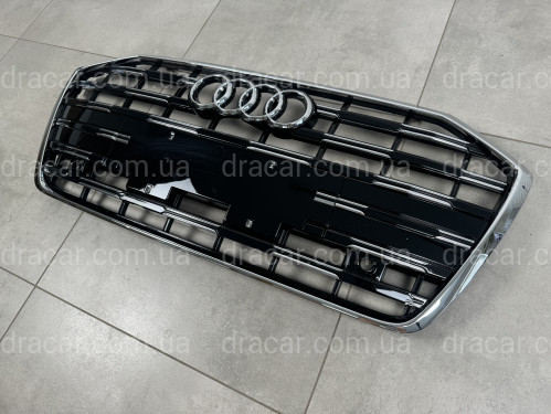 Решетка радиатора Audi A6 C8 рестайлинг для 2018+ черная с хромом  артикул 8617