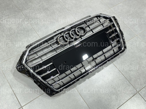 Решетка радиатора с дистроником для Audi A3 2017-2020 черная с хромом артикул 8704