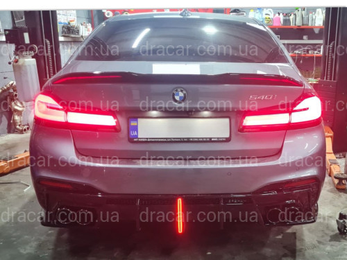 Диффузор заднего бампера + насадки выхлопа BMW 5 series G30 2017-2023 черный глянец артикул 8708