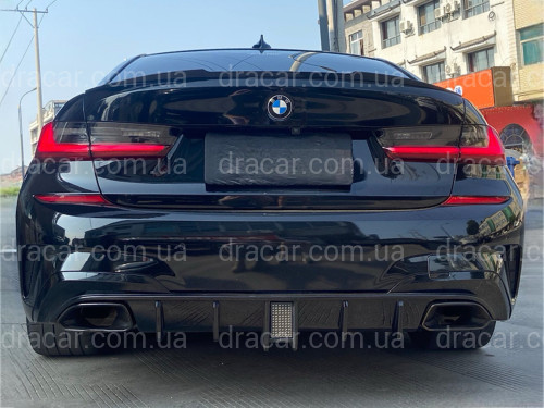 Диффузор накладка заднего бампера с стопом BMW 3 series G20 2018-2022 цвет черный глянец артикул 8715
