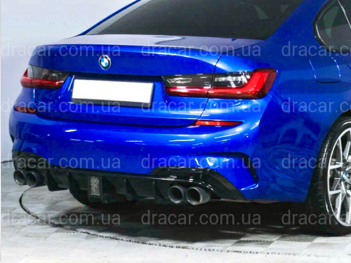 Диффузор накладка заднего бампера с стопом BMW 3 series G20 2018-2022 цвет черный глянец артикул 8715