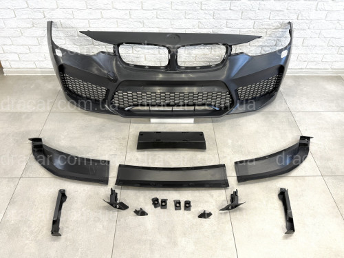 Передний бампер в сборе в стиле M5 F90 для BMW 3 Series F30 F31 2012-2018 (под омыватели / без отверстий под парктроники) артикул 8959