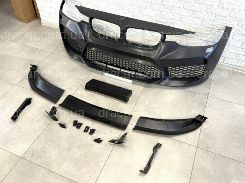 Передний бампер в сборе в стиле M5 F90 для BMW 3 Series F30 F31 2012-2018 (под омыватели / без отверстий под парктроники) артикул 8959