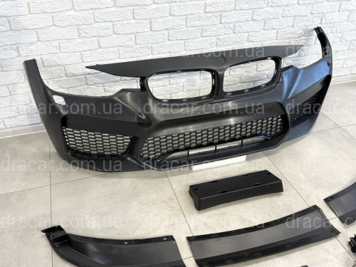 Передний бампер в сборе в стиле M5 F90 для BMW 3 Series F30 F31 2012-2018 (под омыватели / без отверстий под парктроники) артикул 8959