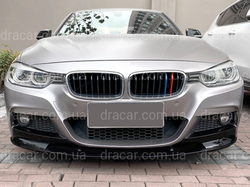 Юбка переднего бампера юбка M performance BMW 3 series F30 F31 2012-2018 абс пластик, черный глянец артикул 3303