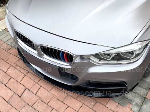Юбка переднего бампера юбка M performance BMW 3 series F30 F31 2012-2018 абс пластик, черный глянец артикул 3303