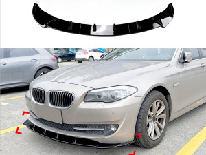 Юбка накладка переднего бампера BMW 5 series F10 F11 2010-2013 ABS пластик, цвет черный глянец