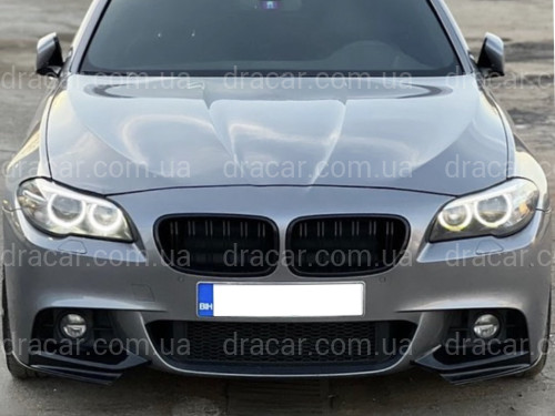 Клыки переднего бампера M performance BMW 5 series F10 F11 2010-2016 ABS пластик, цвет черный глянец артикул 6542