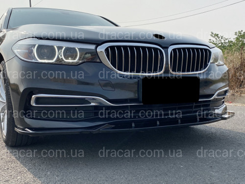 Юбка накладка переднего бампера BMW 5 series G30 G31 2016-2020 ABS пластик, черный глянец артикул 9082