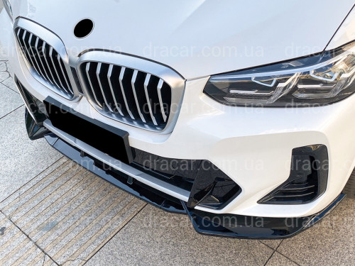 Юбка накладка переднего бампера M Performance X3 G01 / X4 G02 LCI 2022-2024, ABS пластик цвет черный глянец   артикул 9086