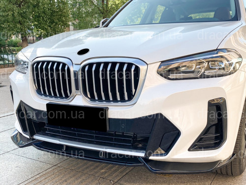 Юбка накладка переднего бампера M Performance X3 G01 / X4 G02 LCI 2022-2024, ABS пластик цвет черный глянец   артикул 9086