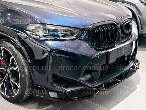 Юбка накладка переднего бампера X3M F97 / X4M F98 LCI 2022-2024, ABS пластик цвет черный глянец артикул 9085