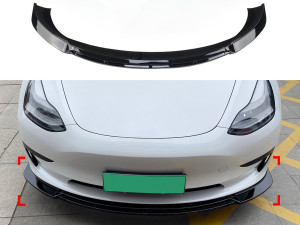 Юбка накладка переднего бампера Maxton Design для Tesla Model 3 2017-2024 ABS пластик, цвет черный глянец