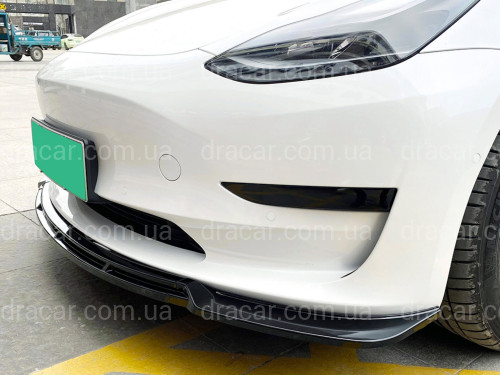 Юбка накладка переднего бампера Maxton Design для Tesla Model 3 2017-2024 ABS пластик, цвет черный глянец артикул 9103
