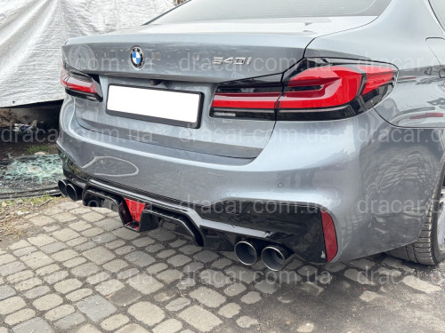 Диффузор накладка заднего бампера со стопом Competition style BMW 5 series G30 2017-2023 черный глянец артикул 9255