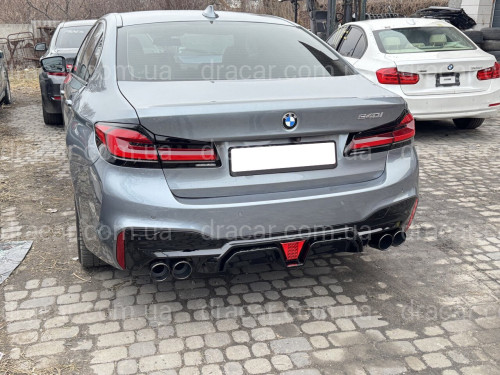 Диффузор накладка заднего бампера со стопом Competition style BMW 5 series G30 2017-2023 черный глянец артикул 9255