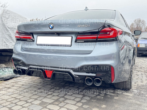 Диффузор накладка заднего бампера со стопом Competition style BMW 5 series G30 2017-2023 черный глянец артикул 9255