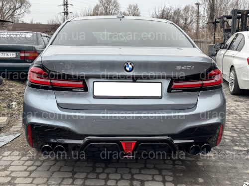 Диффузор накладка заднего бампера со стопом Competition style BMW 5 series G30 2017-2023 черный глянец артикул 9255