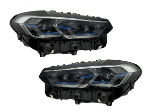 Фары стиль Laser LCI 2022+ рестайлинг взамен дорестайлинговых BMW X3 G01 X4 G02 2018-2021 2шт. с заменой бампера на 2022-2024