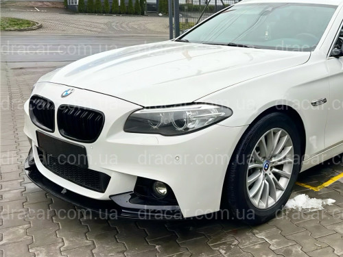 Накладка переднего бампера юбка M performance BMW 5 series F10 F11 2010-2016 абс пластик, черный глянец  артикул 8073