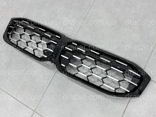 Решетка радиатора соты Black / Silver BMW 3 series G20 G21 рестайлинг 2022+ 51135A357F9 без камеры  артикул 2969