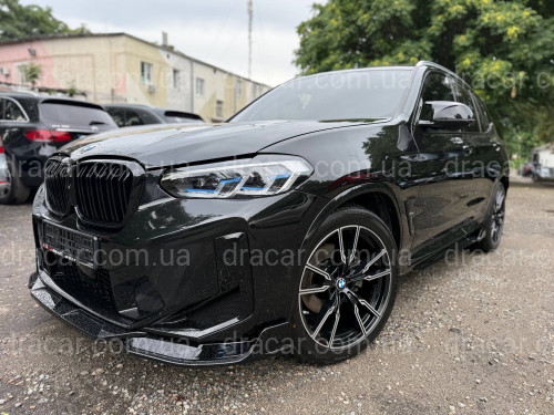 Юбка накладка переднего бампера X3M F97 / X4M F98 LCI 2022-2024, ABS пластик цвет черный глянец артикул 9085
