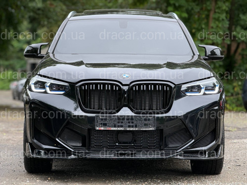 Юбка накладка переднего бампера X3M F97 / X4M F98 LCI 2022-2024, ABS пластик цвет черный глянец артикул 9085