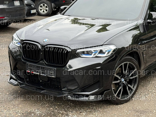 Юбка накладка переднего бампера X3M F97 / X4M F98 LCI 2022-2024, ABS пластик цвет черный глянец артикул 9085