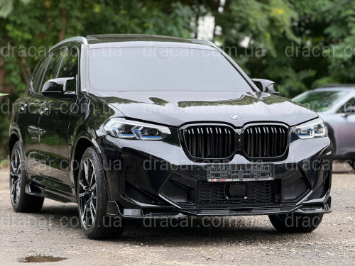 Юбка накладка переднего бампера X3M F97 / X4M F98 LCI 2022-2024, ABS пластик цвет черный глянец артикул 9085
